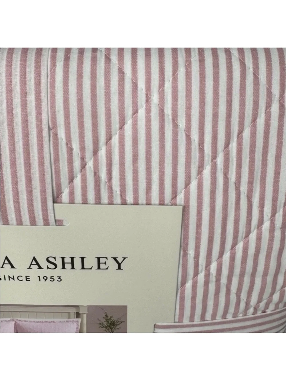 Laura Ashley Full/Queen Pink Oxford Stripe Reversible Cotton Quilt Set NWT